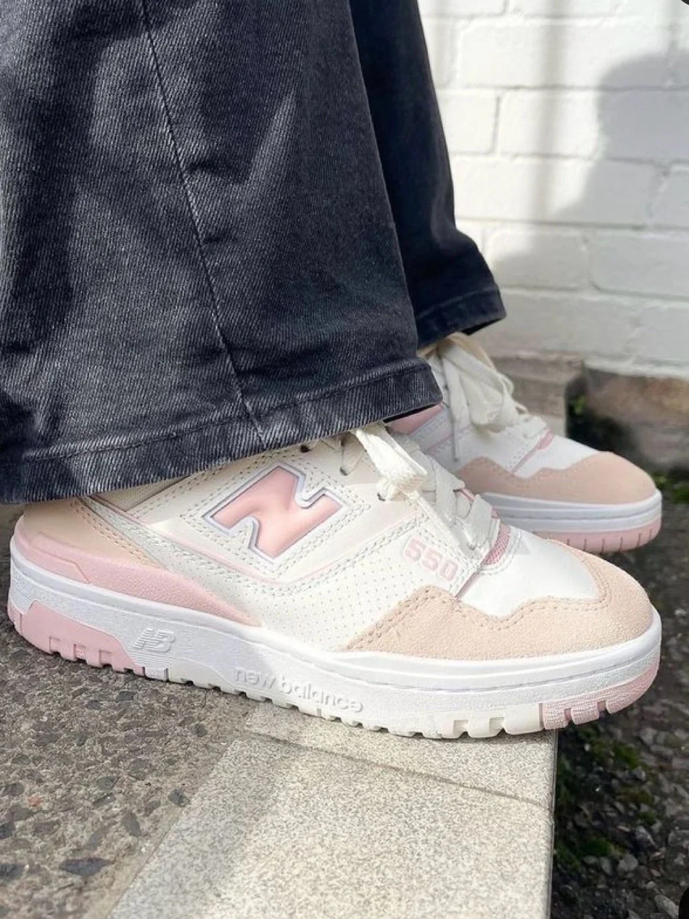 New Balance 550 Women's Cream and Pink Athletic Sneakers